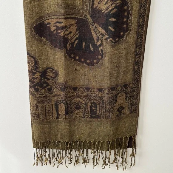 Reversible Butterfly Olive & Brown Scarf - Picture 6 of 16